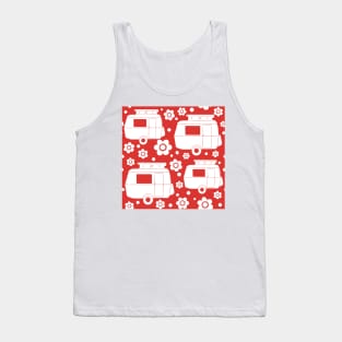 Daisy Polka Dot Vintage Caravan Pattern in Red and White Tank Top